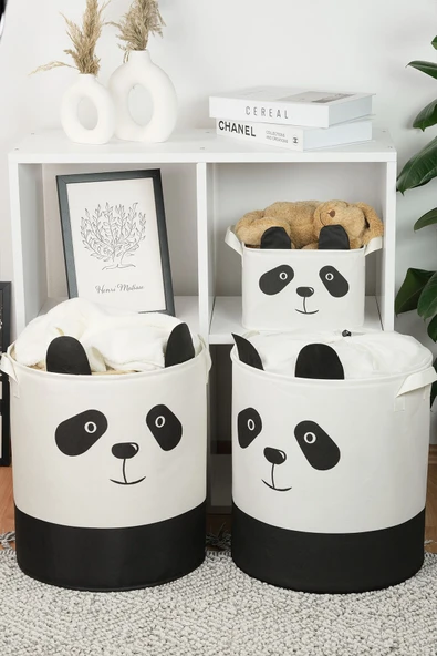 Panda Tasarımlı 2' Li Bebek Çocuk Odası Düzenleyici Saklama Kutusu Oyuncak Kirli Sepeti 37x40 - 5