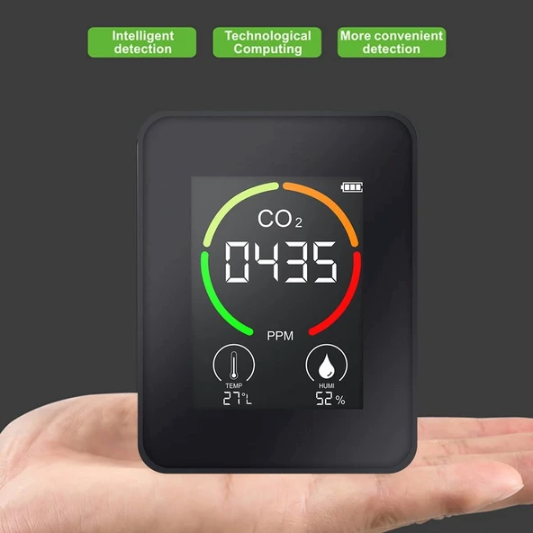 AEK-Tech CO2 Dedektörü Taşınabilir 400-6000ppm Ev Ofis Sera Hava Kalitesi Ölçüm Cihazı Şarjlı - 5