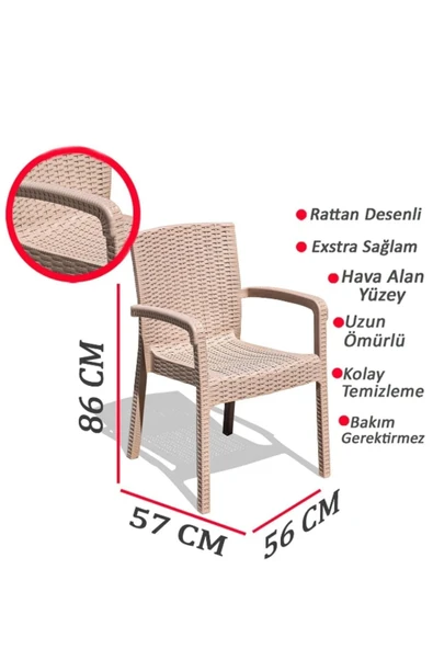 Çavdar Group 80x140 cm Rattan 6 Kişilik Masa Takımı Camlı Trend Sandalye Bahçe Teras Takımı Oturma Grubu - 2