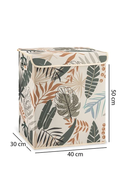 2'li Yaprak Desenli Silindir Ve Dikdörtgen Büyük Boy Kapaklı Saklama Kutusu 40x50x30cm Sepet 37x40cm - 6