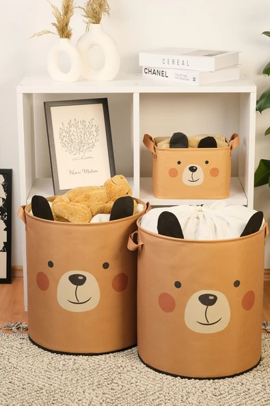 2'li Bear Tasarımlı Bebek Çocuk Odası Düzenleyici Saklama Kutusu Oyuncak Kirli Sepeti 37x40 - 2