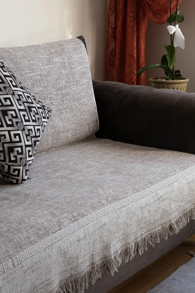 Liva Pamuklu Koltuk Örtüsü 170x220 - Kahve - Resim 3