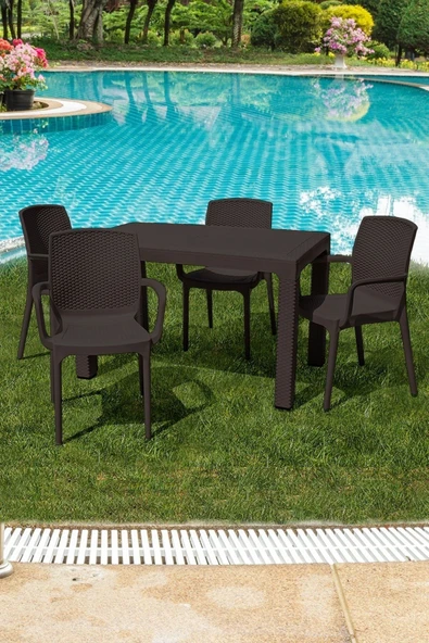 Çavdar Group Rattan 70x120 Cm Camsız Bahçe Balkon Teras Masa Takımı 4 Adet Sandalye