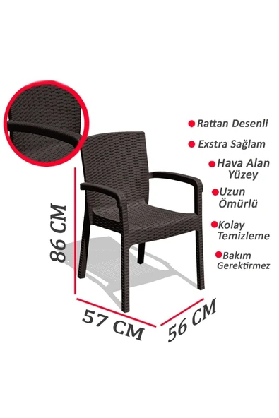 Çavdar Group Trend Lüx Rattan Desen Bahçe Koltuğu Balkon Bahçe Teras Sandalye Kahverengi 4 Adet - 2