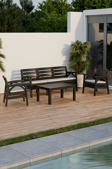 Çavdar Group Santana 5 Kişilik Minderli Ergonomik Bahçe Balkon Teras 3+1+1 Sehpalı Oturma Grubu