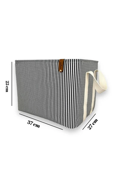 Siyah Çizgili Çok Amaçlı Dolap Içi Oyuncak Saklama Kutusu Sepeti Organizer 2'li 18x22x30 / 37x27x25 - 6
