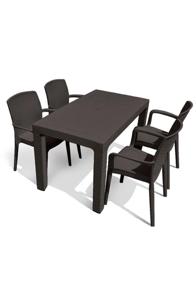 Çavdar Group Rattan 70x120 Cm Camsız Bahçe Balkon Teras Masa Takımı 4 Adet Sandalye - 2