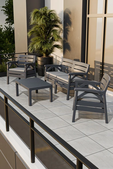 Çavdar Group Santana 4 Kişilik Minderli Ergonomik Bahçe Balkon Teras 2+1+1 Sehpalı Oturma Grubu