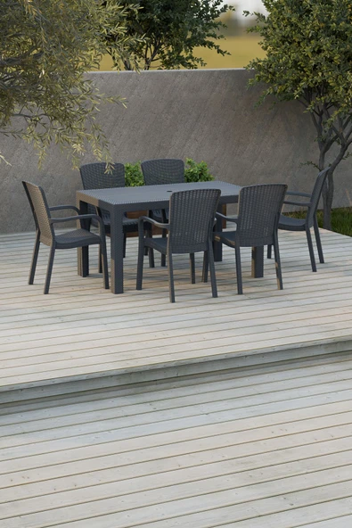 Çavdar Group 80x140 cm Rattan 6 Kişilik Masa Takımı Camsız Sedan Sandalye Bahçe Teras Takımı Oturma Grubu