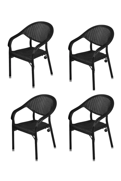 Çavdar Group Black Bambu Rattan Desen Bahçe Koltuğu Balkon Bahçe Teras Sandalye Black 4 Adet