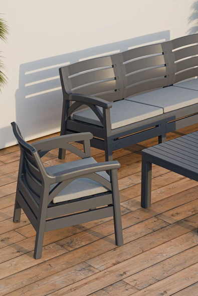 Çavdar Group Santana 5 Kişilik Minderli Ergonomik Bahçe Balkon Teras 3+1+1 Sehpalı Oturma Grubu - 2