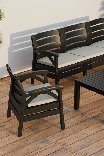 Çavdar Group Santana 5 Kişilik Minderli Ergonomik Bahçe Balkon Teras 3+1+1 Sehpalı Oturma Grubu - 2
