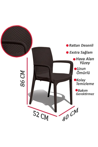 Çavdar Group Rattan 70x120 Cm Camsız Bahçe Balkon Teras Masa Takımı 4 Adet Sandalye - 6