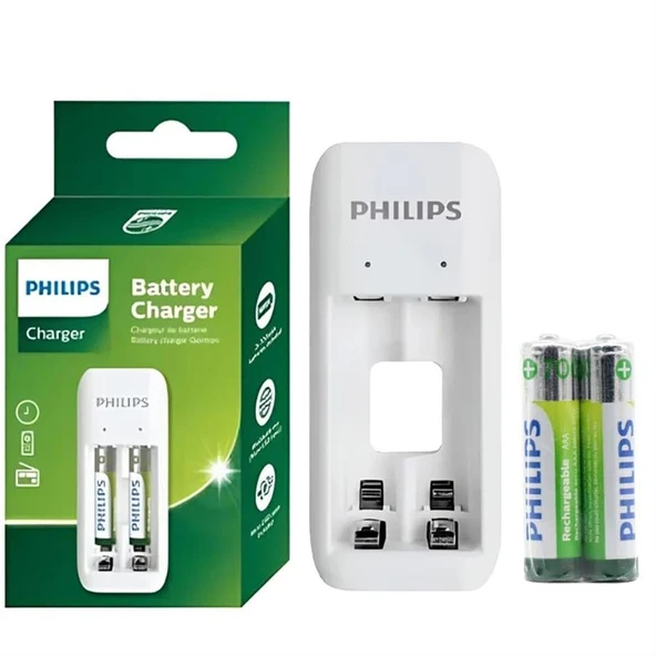 Philips SCB2070NB/00 2 li Beyaz 2xAAA 700 mah Pilli Pil Şarj Cihazı Aleti - 4
