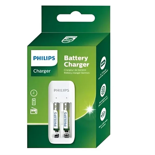 Philips SCB2070NB/00 2 li Beyaz 2xAAA 700 mah Pilli Pil Şarj Cihazı Aleti - 6