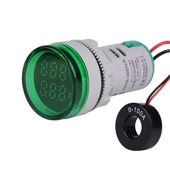 Mini Dijital Voltmetre 22MM AC 60-500V LED Yeşil Işık