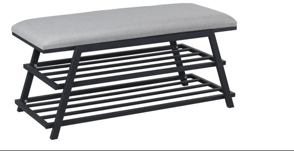 FREYA PUFLU AYAKKABILIK 80 CM SİYAH METAL  KREM  PUF, DEMONTE AYAKKABILIK , RAFLI AYAKKABILIK, METAL AYAKKABILIK - 3