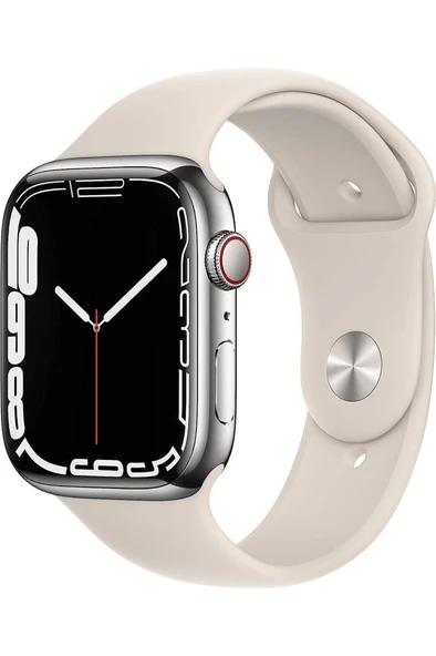 Apple Watch Series 7 45mm GPS+Cellular Gümüş Çelik Kasa Yıldız Işığı Spor Kordon (Apple Türkiye Garantili)