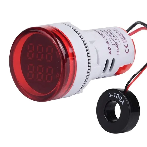 Mini Dijital Voltmetre 22MM AC 60-500V LED Kırmızı Işık