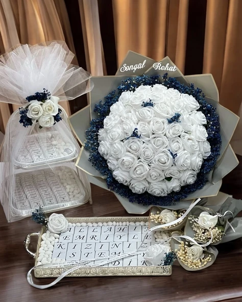 Kian Gümüş Söz Nişan Kız İsteme Çikolatası ve İsteme Çiçeği Seti