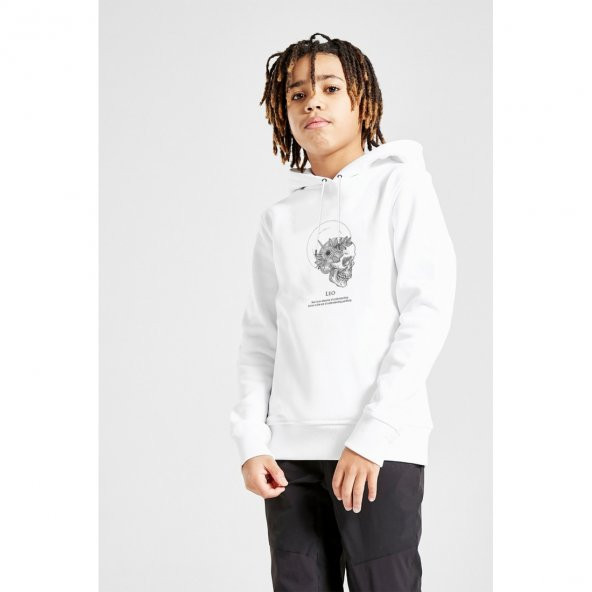 Skull Lockscree Kurukafa Gül Rose Tumblr Baskılı Unisex Çocuk Kapüşonlu Beyaz Sweatshirt