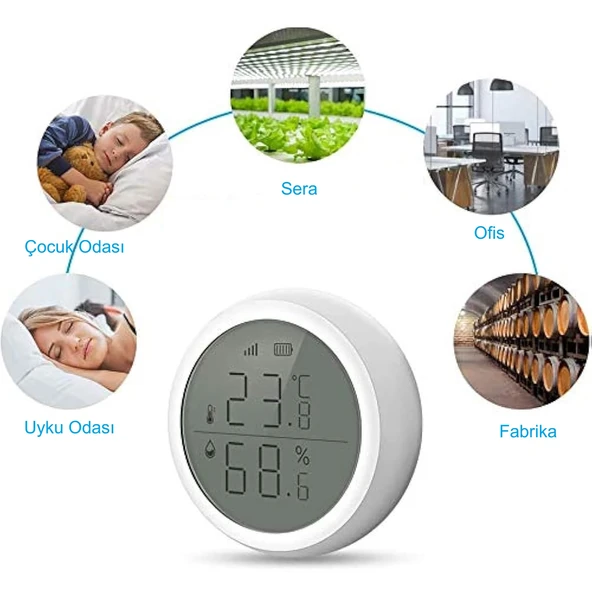 HyMark ZigBee Tuya Akıllı Yaşam Uygulaması Sıcaklık Nem Sensörü LCD Ekran APP Kontrol Alexa Google Home - Resim 4