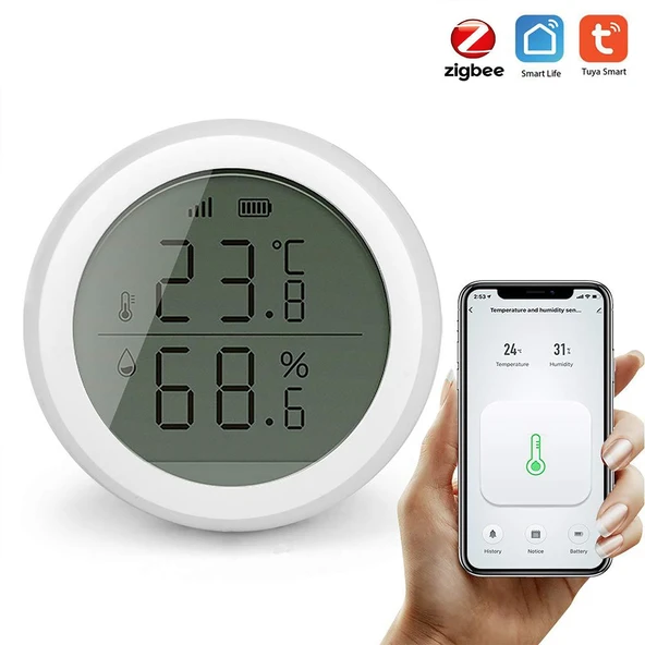 HyMark ZigBee Tuya Akıllı Yaşam Uygulaması Sıcaklık Nem Sensörü LCD Ekran APP Kontrol Alexa Google Home ürün görseli 1