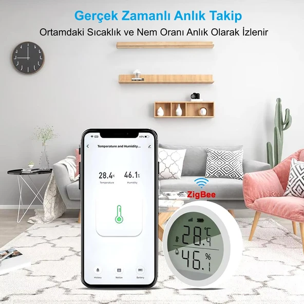 HyMark ZigBee Tuya Akıllı Yaşam Uygulaması Sıcaklık Nem Sensörü LCD Ekran APP Kontrol Alexa Google Home - Resim 2