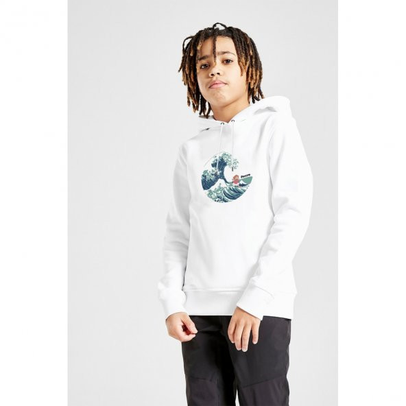 Küçük Deniz Kızı Ponyo Gake no Ue no Ponyo Baskılı Unisex Çocuk Kapüşonlu Beyaz Sweatshirt