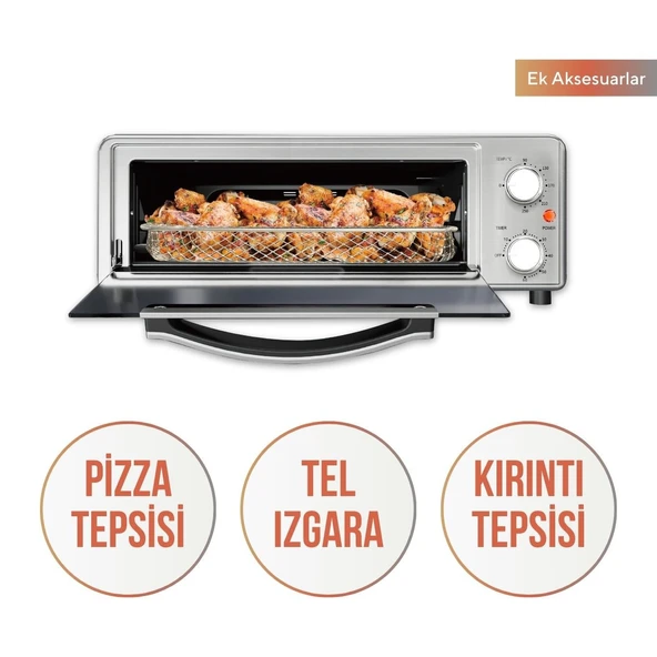 Kumtel Mini Pizza Fırını ve Hava Fritözü  1700W  İnox HPO-01 - 3