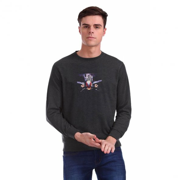 Eminem Shady XV Baskılı Füme Antrasit Erkek Örme Sweatshirt Uzun kol