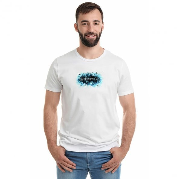 Supernatural Wallpaper 2015 Metal Rock Music Baskılı Beyaz Erkek Örme Tshirt
