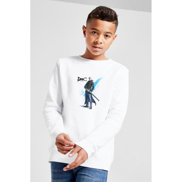 Dmc Vergil Devil May Cry Baskılı Unisex Çocuk Beyaz Sweatshirt