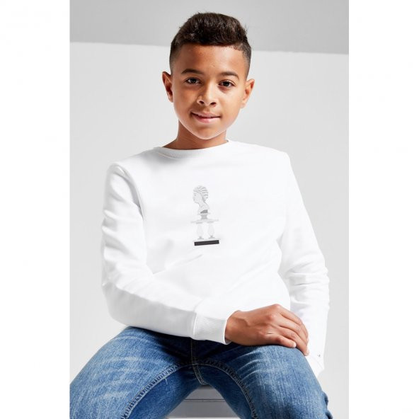 Antik Heykel Büst Yan Baskılı Unisex Çocuk Beyaz Sweatshirt - 1