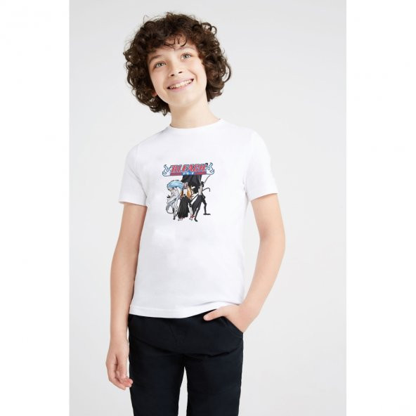 Bleach Anime Baskılı Unisex Çocuk Beyaz t-shirt