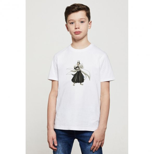 Anime Byakuya Kuchiki Baskılı Unisex Çocuk Beyaz t-shirt