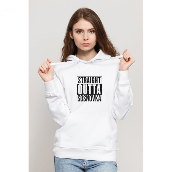 Pubg Straıght Outta Sosnovka Baskılı Beyaz Kadın Örme Kapşonlu Sweatshirt Uzun kol - 1