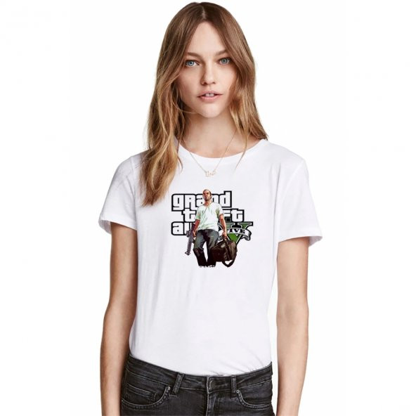 GTA V Trevor Philips Kadın Beyaz Tshirt