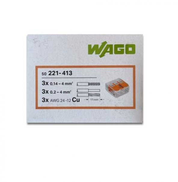 Wago 221-413 3lü Yaylı Tırnaklı Klemens 4mm 50 Adet Kutu