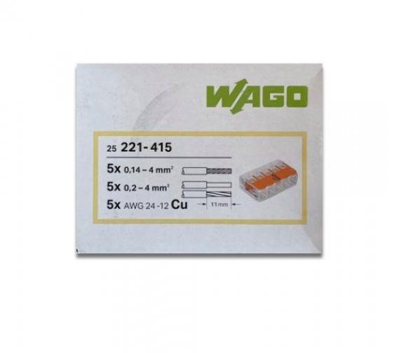Wago 221-415  5li Yaylı Tırnaklı Klemens  4mm 25 Adet Kutu