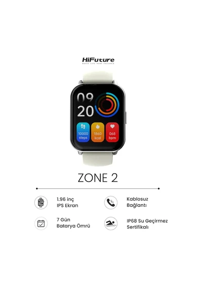 HiFuture FutureFit Zone2 BT 5.2 IP68 Su Geçirmez 1.96" Arama Nabız Spor Kan Oksijen Takibi 50 Mm Akıllı Saat (Distribütör Garantili)