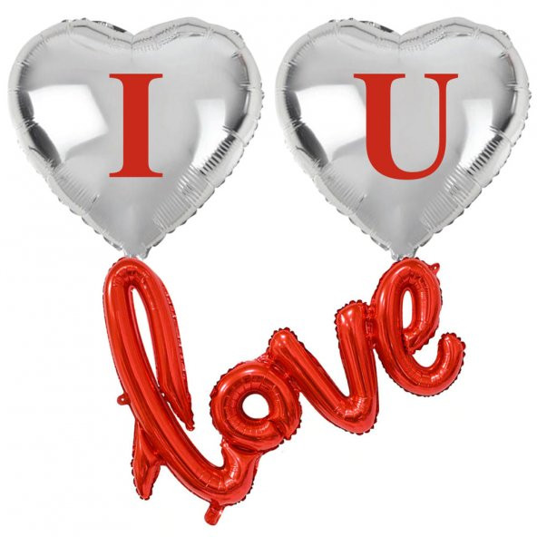 I Love You Kalpli Folyo Balon Set Kırmızı
