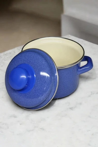 Nishev.com Evini Sev İtalyan Emaye Mini Derin Tencere 12 cm 900 ml – Mavi - 2