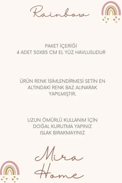 4 Lü El Yüz Havlu Seti %100 Pamuklu 50x85 Cm Rainbow - 11