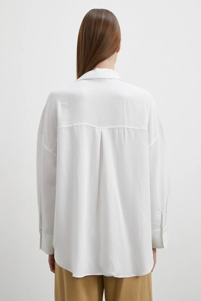 Keten Karışımlı Linen Prunes Gömlek Beyaz - 6