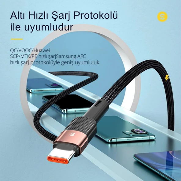 Essager 3 Metre 7A 66W USB to Type-C Süper Hızlı Şarj ve Data  Kablosu,Süper Dayanıklı Akım ve Isı Korumalı - Resim 5