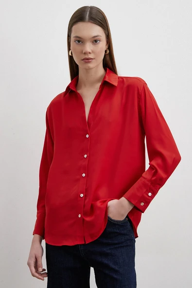 Cupra Saten Gömlek Kırmızı ürün görseli