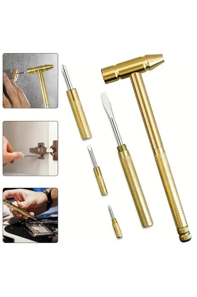 16 cm Mini Çekiç 5 i 1 Arada Cep Çekiç 4'lü Tornavida Ucu Tamir Seti Takı Saat Elektronik Tamiri - 8