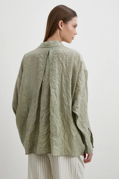 Oversize Kraşlı Gömlek Haki - 6