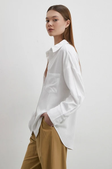 Keten Karışımlı Linen Prunes Gömlek Beyaz - 4